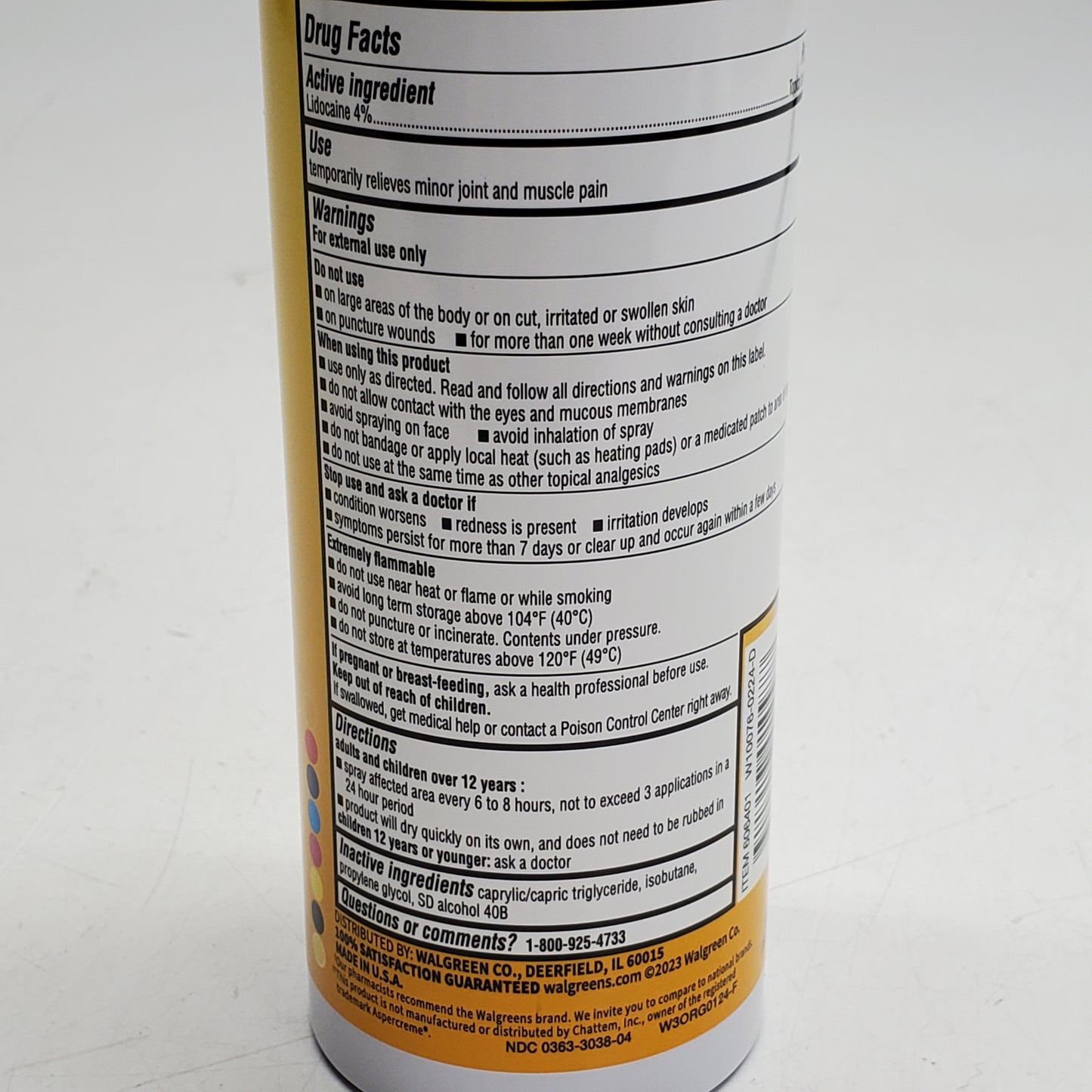 WALGREENS Pain Relieving Dry Spray + Lidocaine Topical Anesthetic 4 OZ BB 01/27