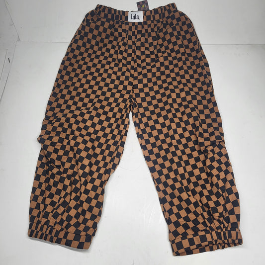 DRESSED IN LALA Rocky Harem Baggy Pants  SZ L Caramel + Black Checkerboard