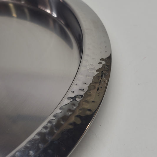 WILLIAMS SONOMA Hammered Round Metal Serving Tray  12.5"x12.5" Silver