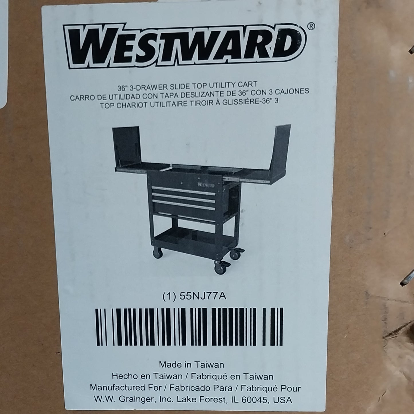 WESTWARD Slide Top Utility Cart 55NJ77 Red Metal 36"x 28"x37.5"