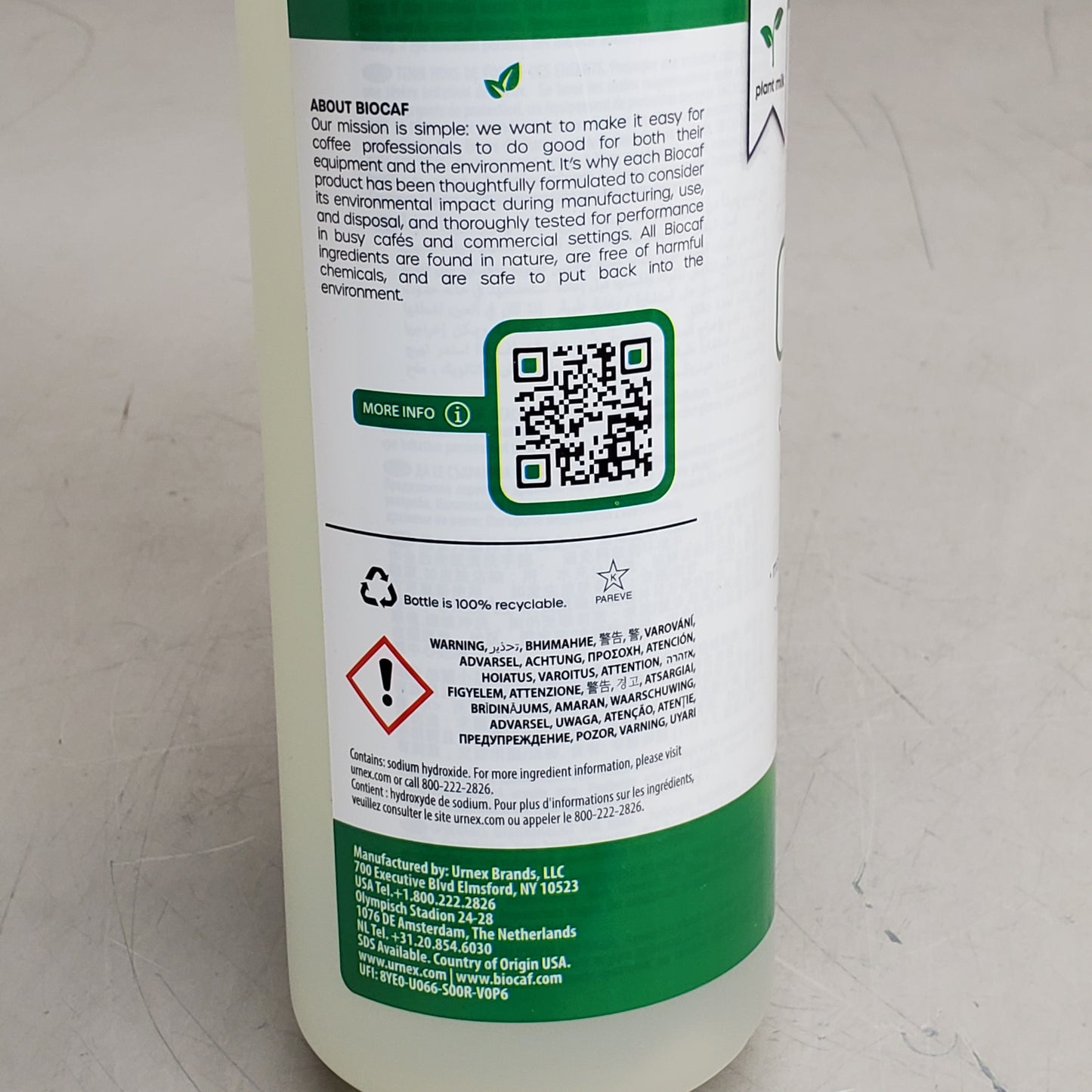 URNEX Milk Frother Biocaf Cleaning Liquid U60068 1 liter 19-MEC-BI12-1