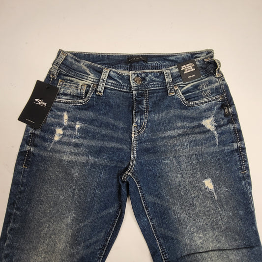 SILVER JEANS CO. Girlfriend Universal Fit Mid Rise Skinny Leg Sz 29/29 Indigo L27137SJL388