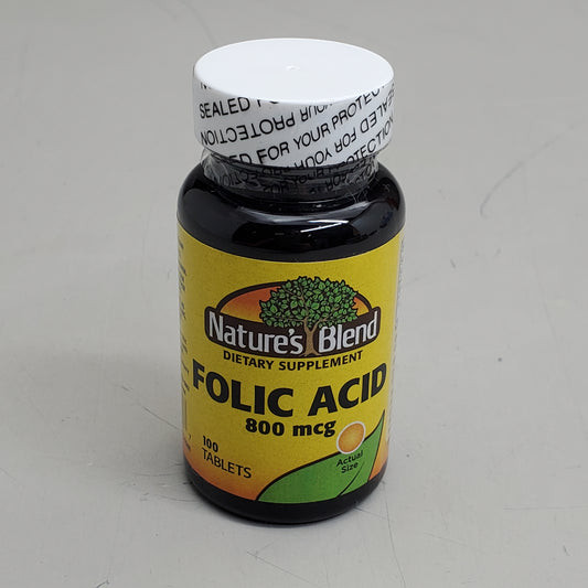 NATURE'S BLEND (100 Tablets) Folic Acid Dietary Supplement 800 mcg BB 08/28
