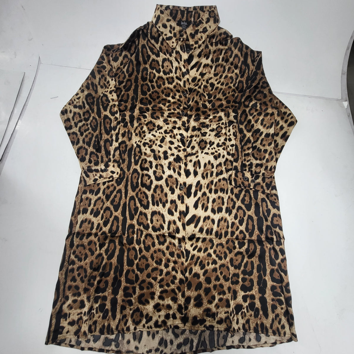 DRESSED IN LALA Satin Dress + Duster Set Exclusive Pattern M Brown Leopard