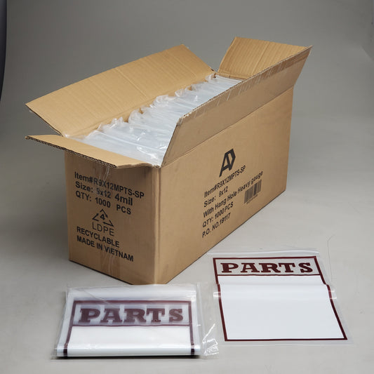 ACTION PACKAGING (1000 Pcs) Reclosable Zip Poly Parts Bags W/ Hang Hole 9x12" 4 mil Clear R9X12MPTS-SP