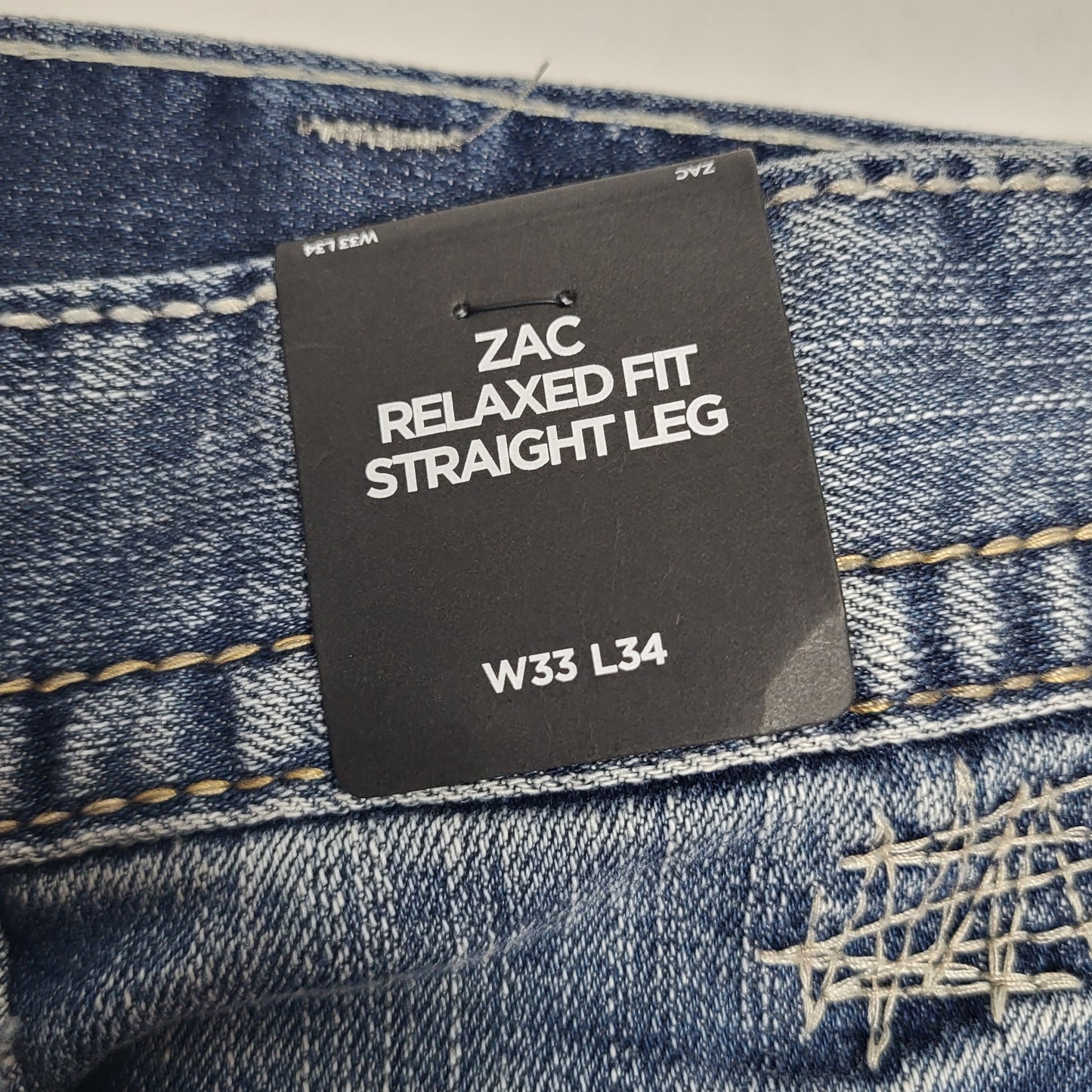 SILVER JEANS CO. Zac Relaxed Fit Straight Leg Sz 33/34 Indigo M42408LD191