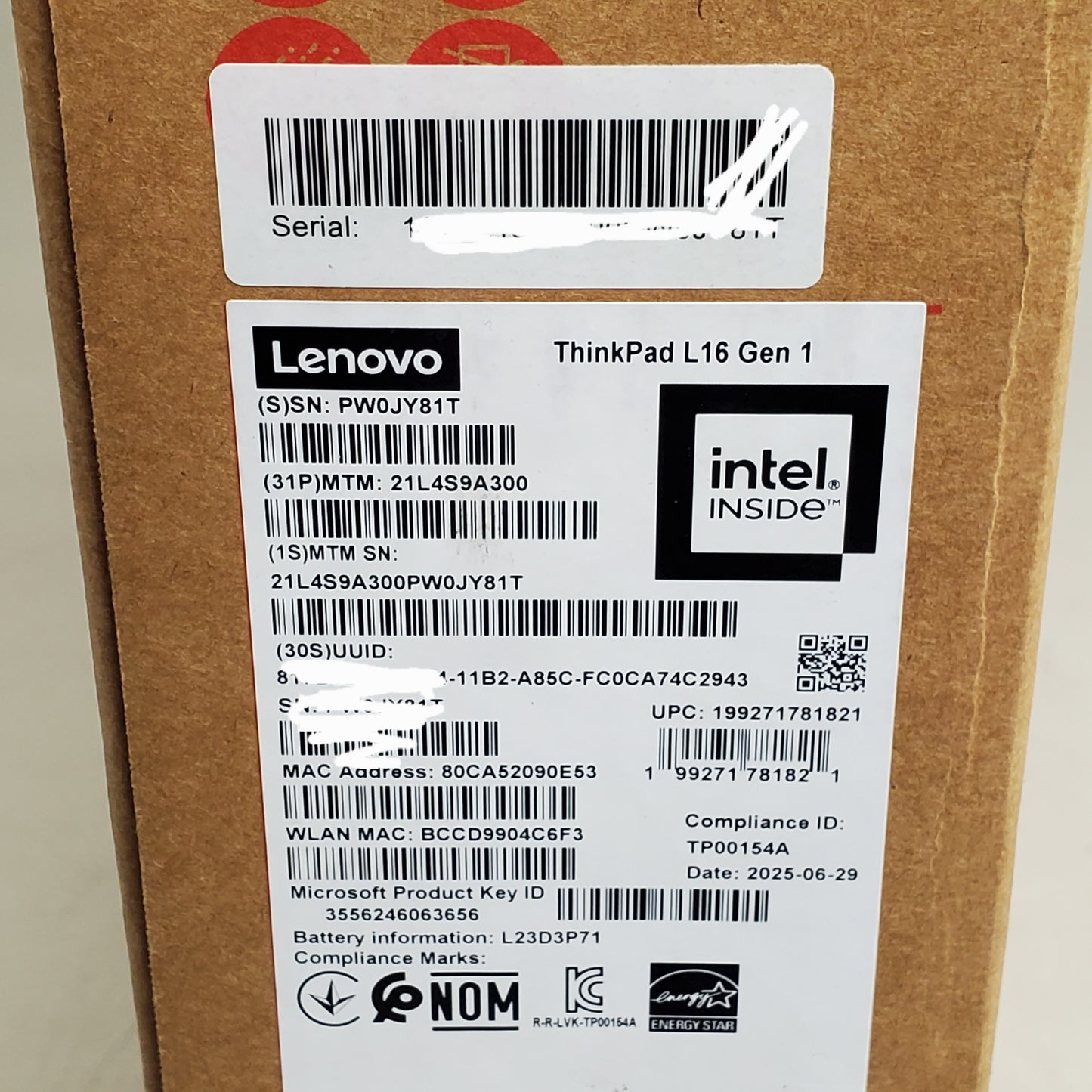 LENOVO ThinkPad L16 Gen 1 Ultra 5 135U 1.6GHz 16GB RAM 16" 256GB SSD Black Intel VPro Enterprise 21L4S9A300