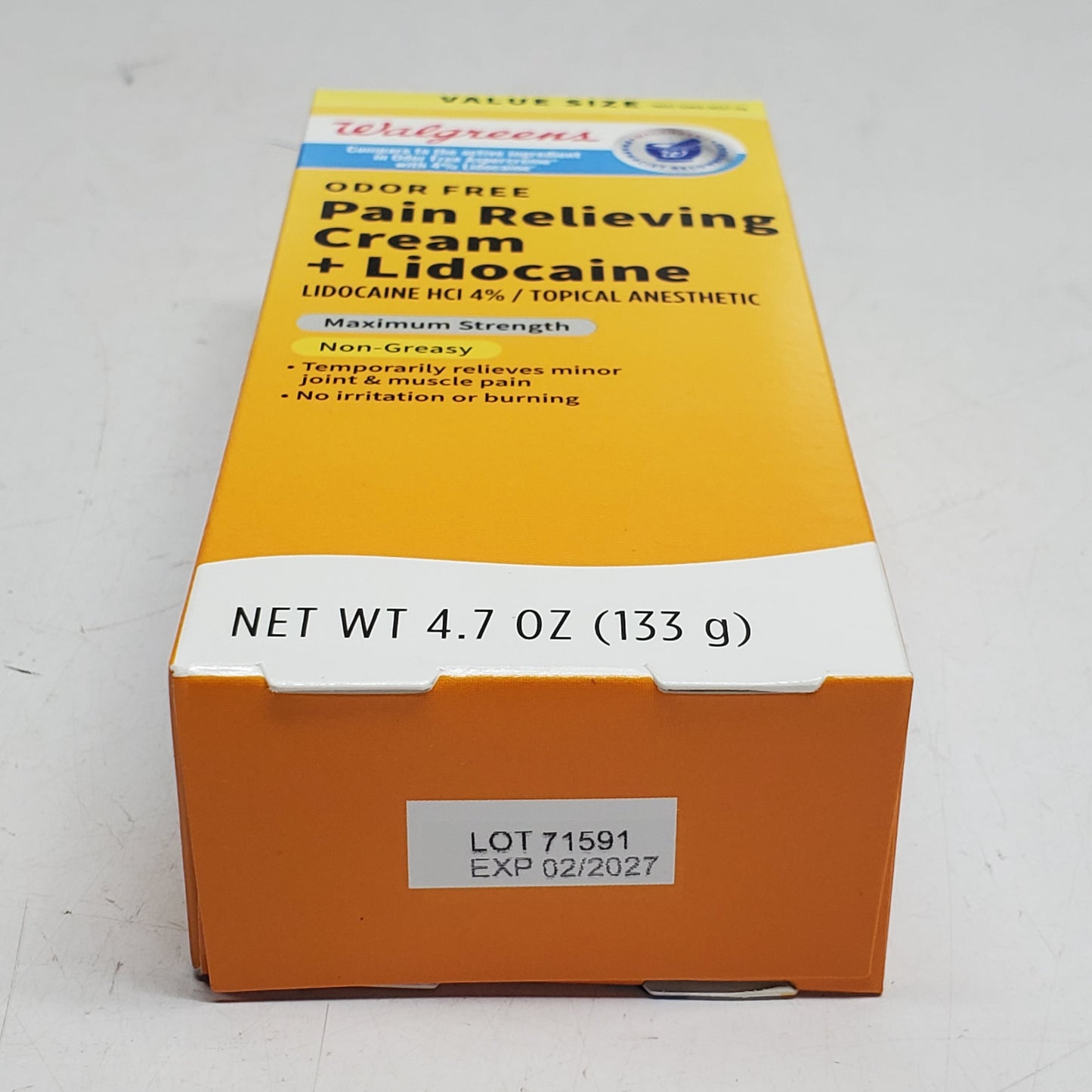 WALGREENS Pain Relieving Cream + Lidocaine Topical Anesthetic 4.7 OZ BB 02/27