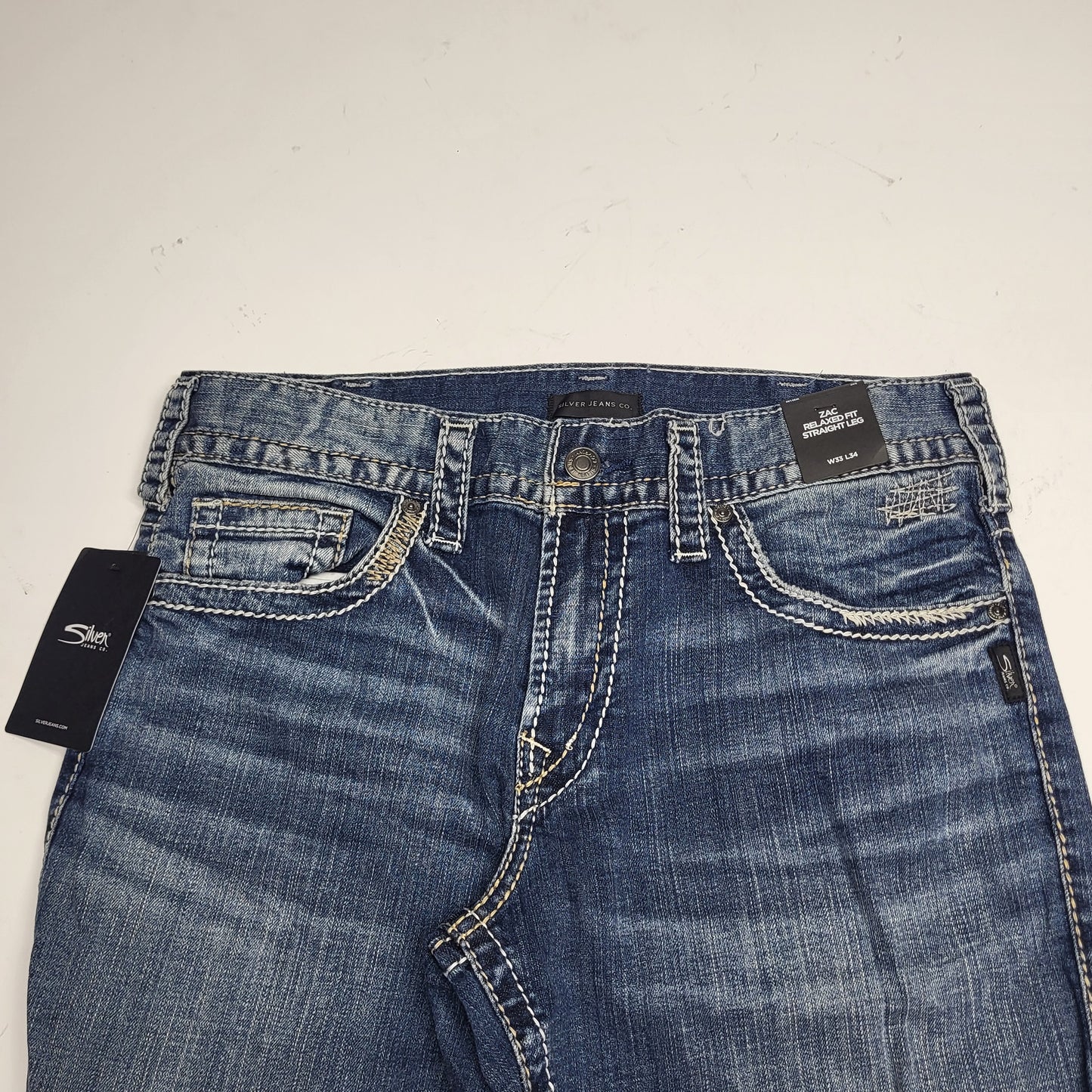 SILVER JEANS CO. Zac Relaxed Fit Straight Leg Sz 33/34 Indigo M42408LD191