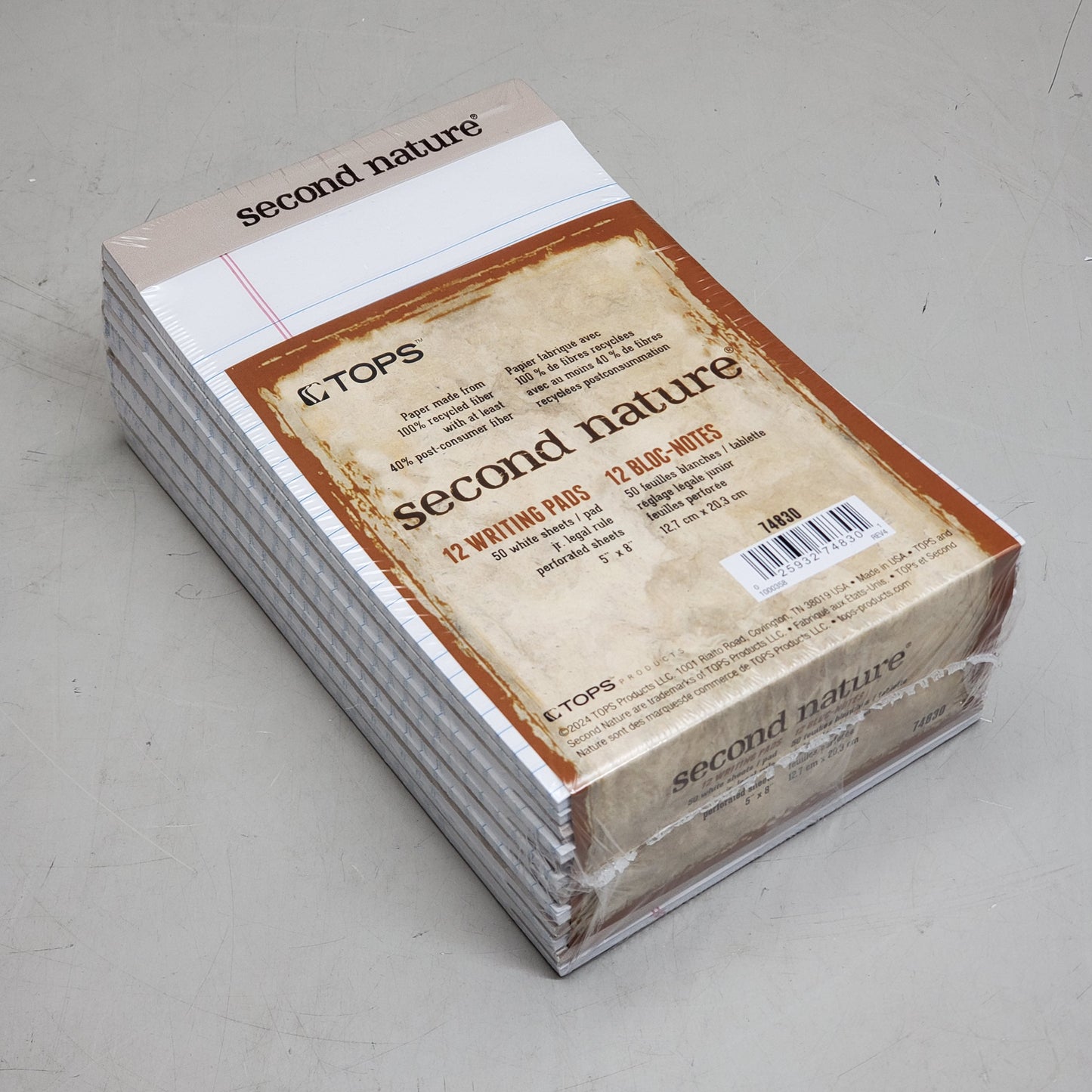 ZA@ TOPS (12 Pack) 2nd Nature Jr. Legal Pad 5 x 8 50 sheets White 74830 B