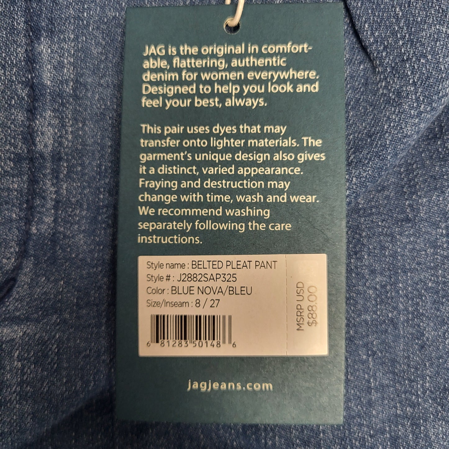 JAG Belted Pleat High Rise Tapered Ankle Womens Sz 8/27 Blue Nova J2882SAP325