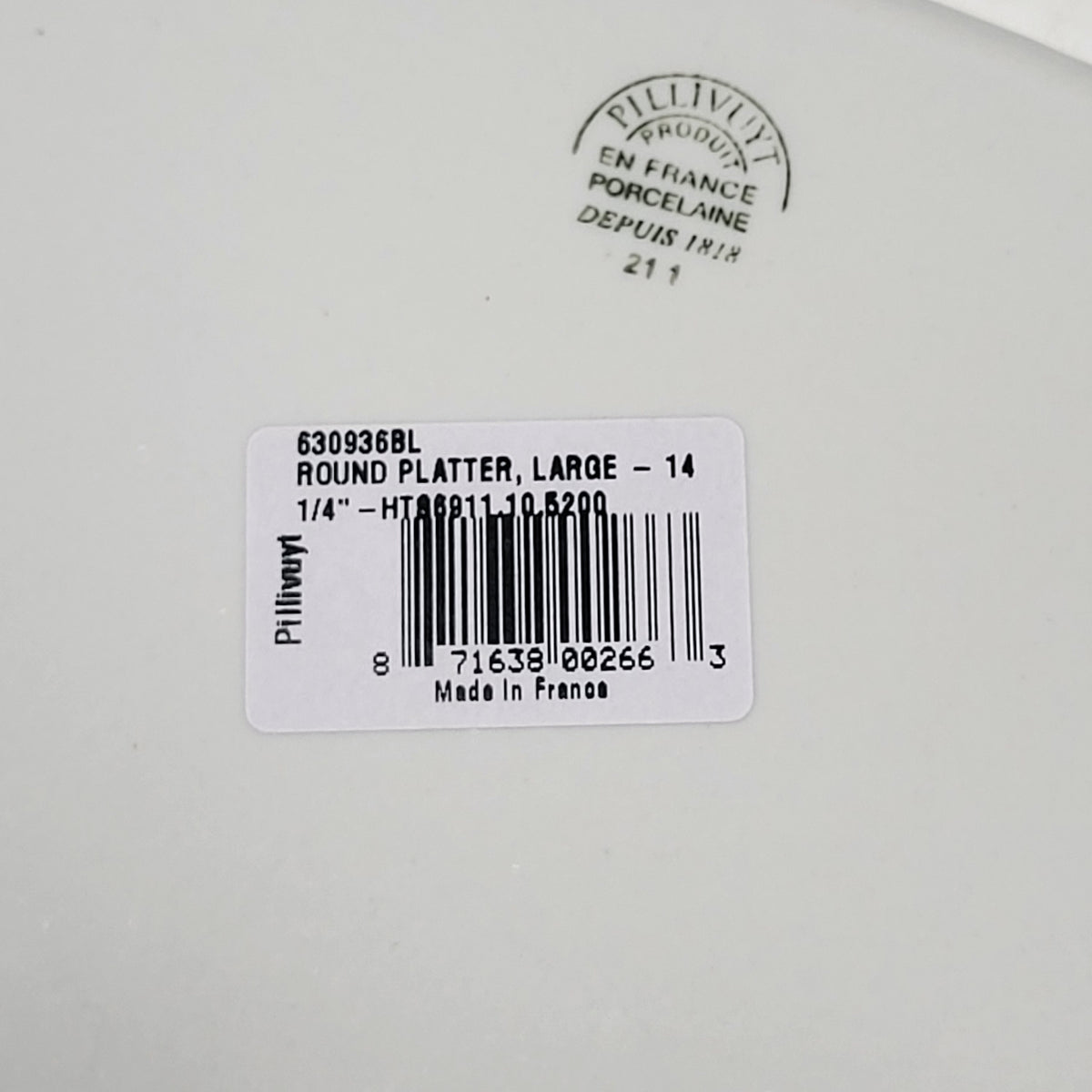 PILLIVUYT Porcelain Round Platter Large 14.25"x14.25" 630936BL