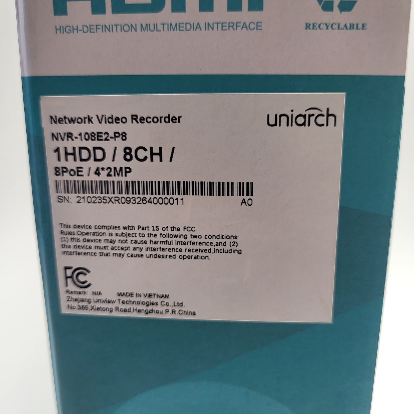 UNIARCH Network Video Recorder E2 Series Supports Up To 8 IP Black NVR108E2P8