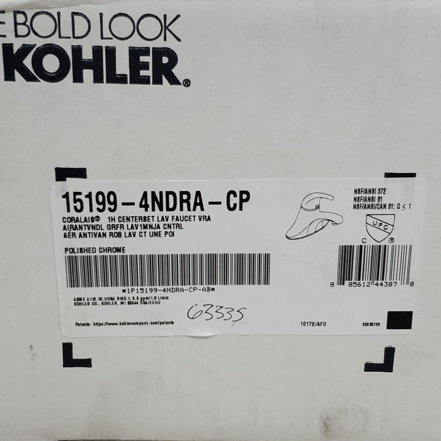 KOHLER Bathroom Lav Faucet Centerset 1 Hand Polished Chrome 15199-4NDRA-CP (New Other)