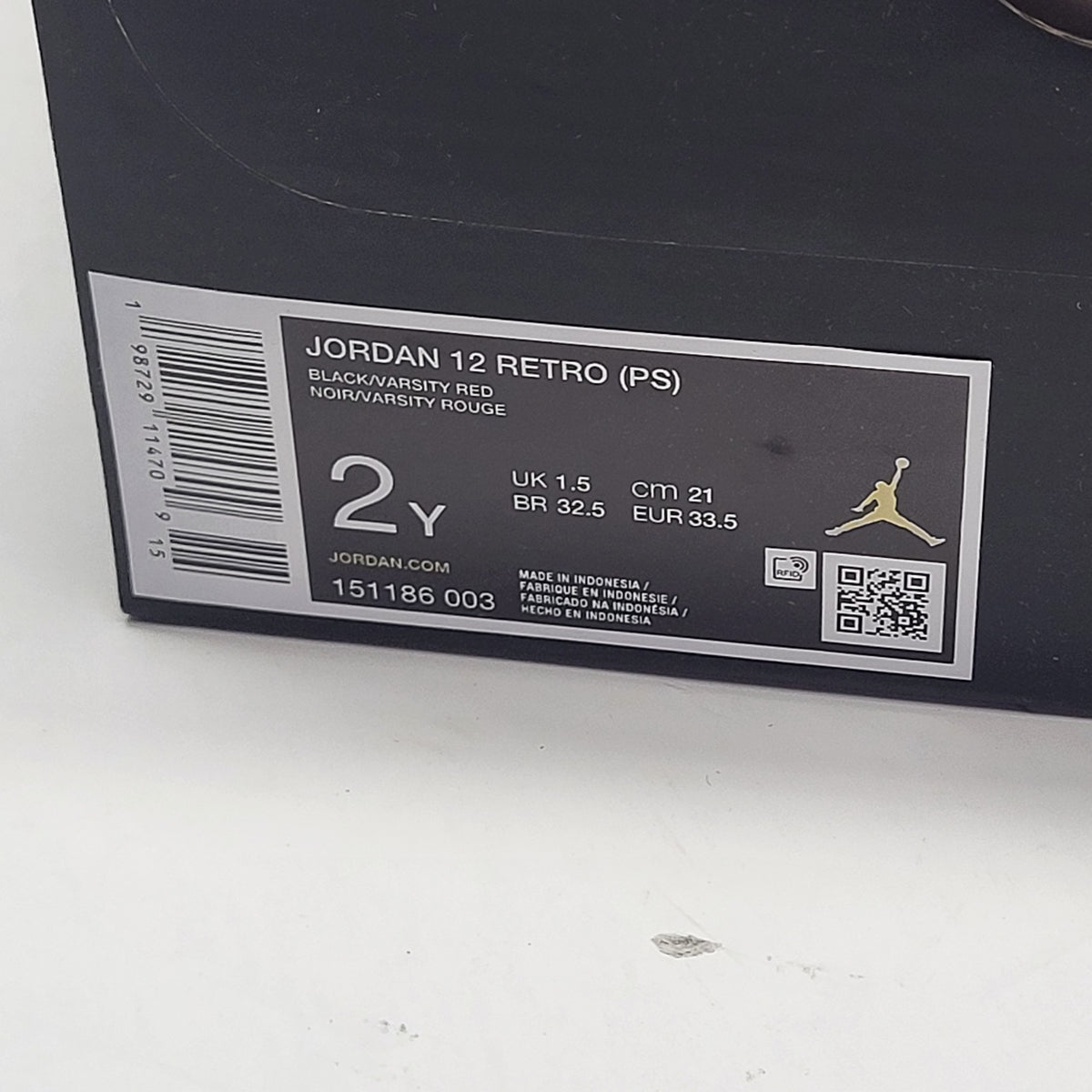 NIKE Jordan 12 Retro Bloodline Kids Sz 2Y Black/Varsity Red 151186 003