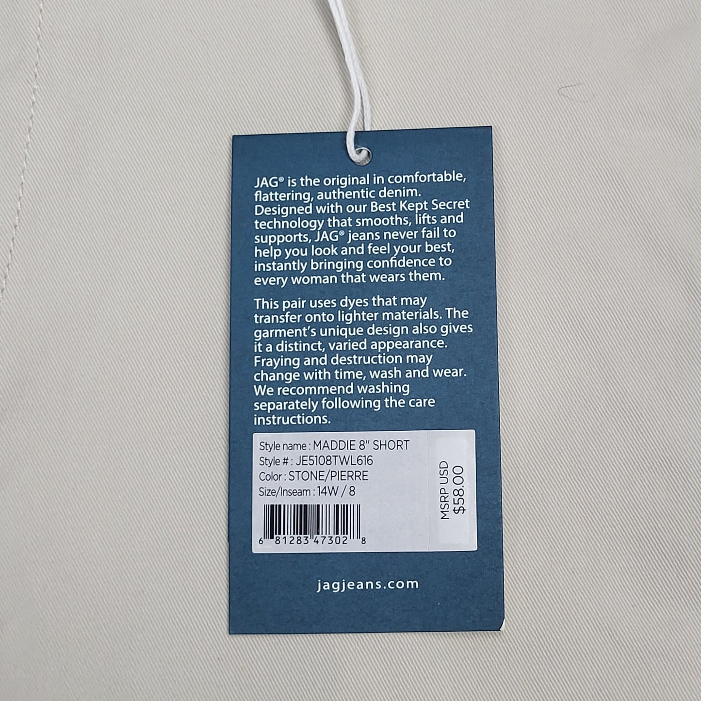 JAG Maddie Bermuda Mid-rise Slip-on  Womens Sz 14W/8 Stone JE5108TWL616