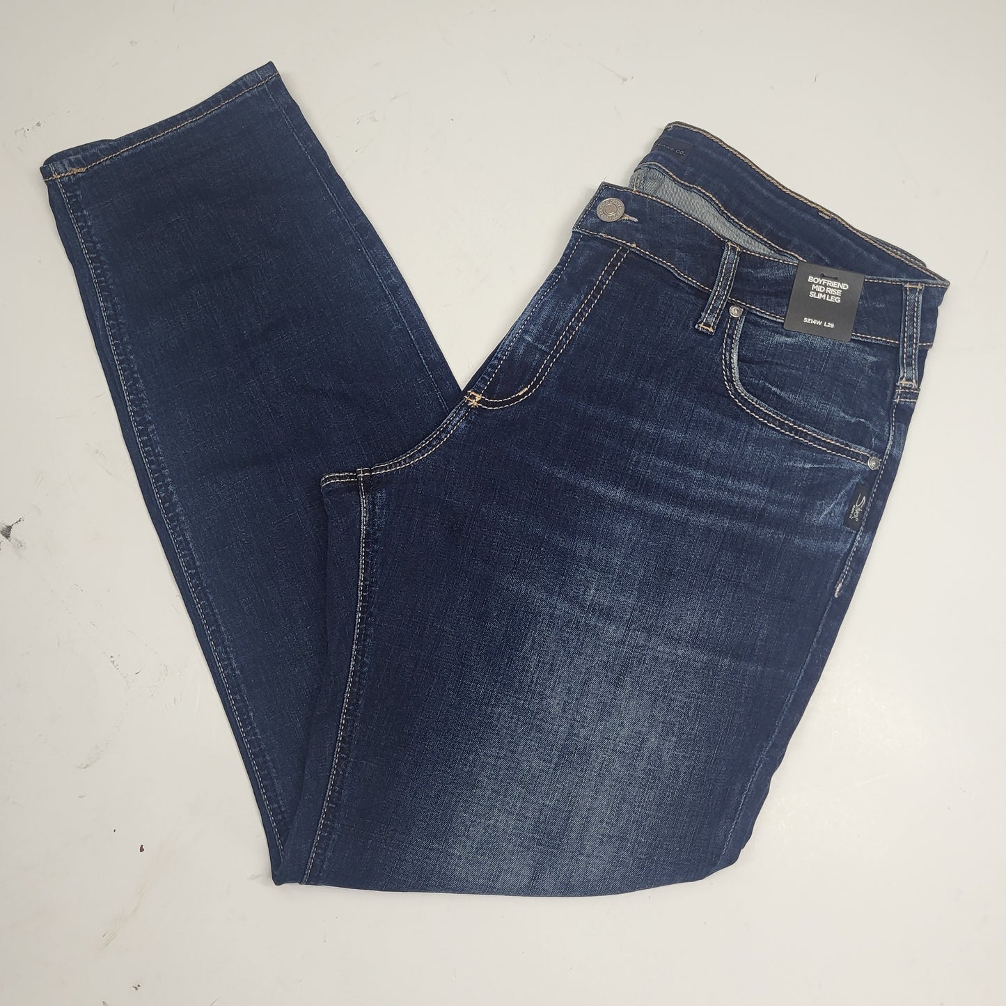 SILVER JEANS CO. Boyfriend Mid Rise Slim Leg Sz 14/29 Indigo W27101CVS415
