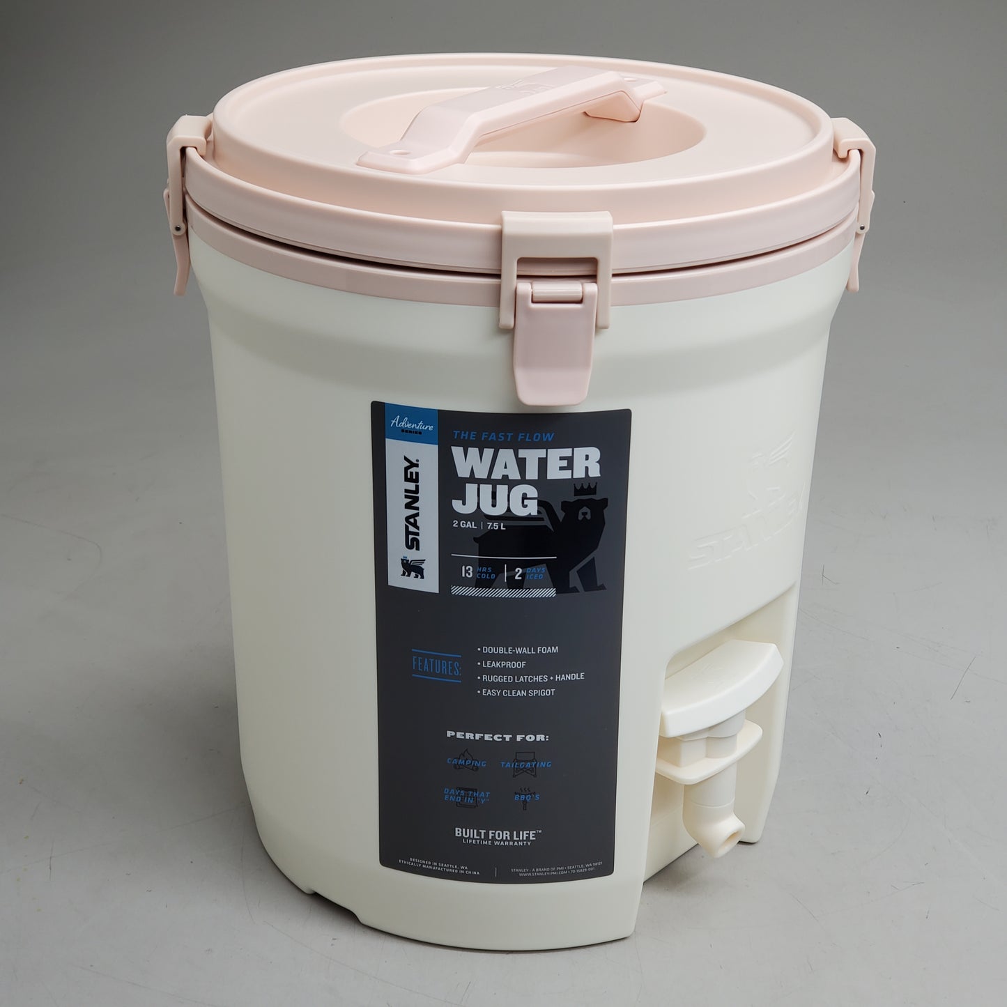 STANLEY Fast Flow Water Jug Dispenser Insulated Beverage Cooler 2 Gal Cream 10-01938-075