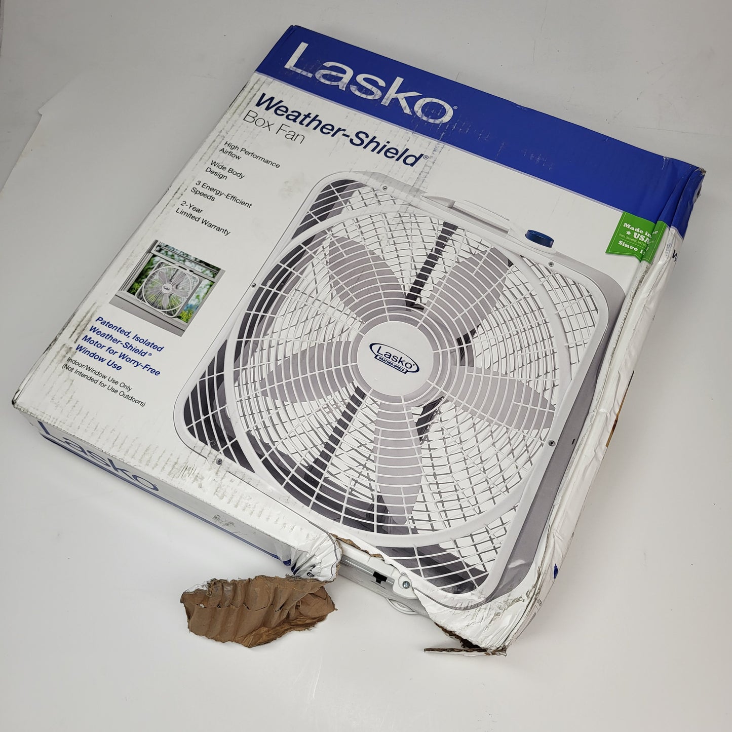ZA@ LASKO Weather Shield Box Fan High Performance 20" Blade White (As-Is)