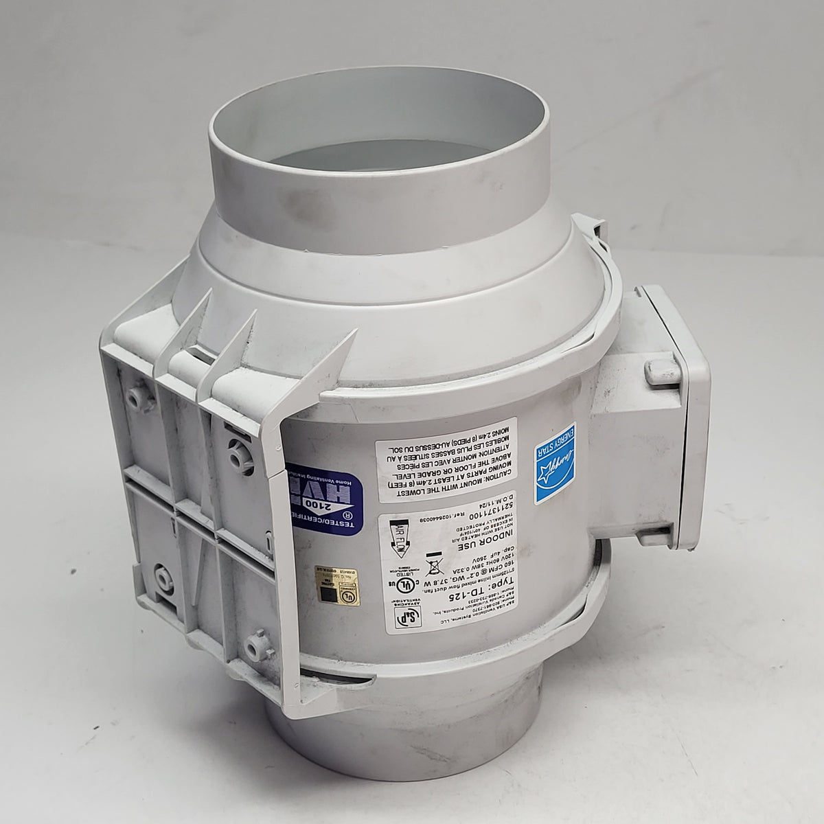 S&P 5-inch Inline Mixed Flow Duct Fan Low Noise Indoor White TD-125 (AS IS)
