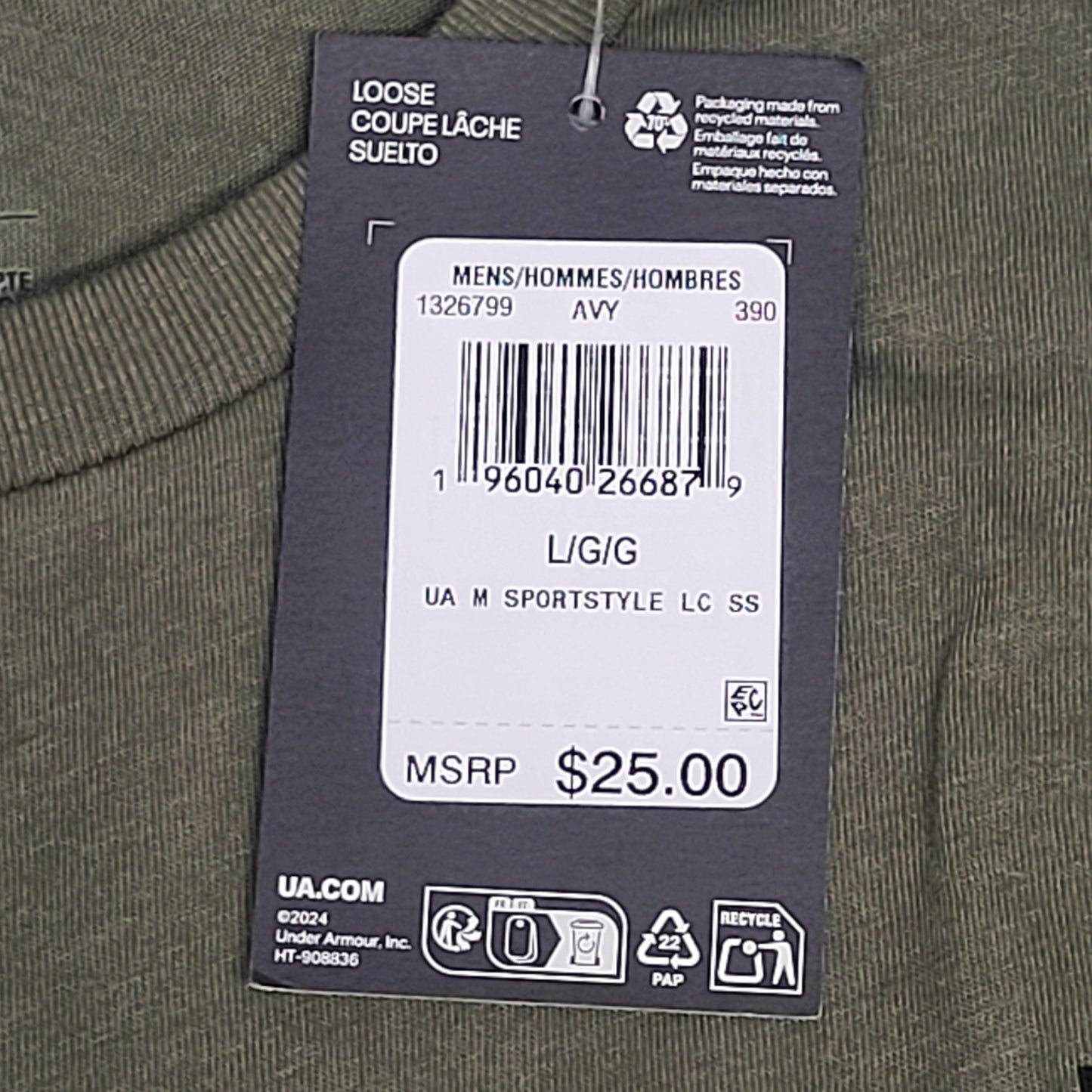 UNDER ARMOUR (2 PACK) Mens Sportstyle Loose Cotton Polyester T-shirt L Green