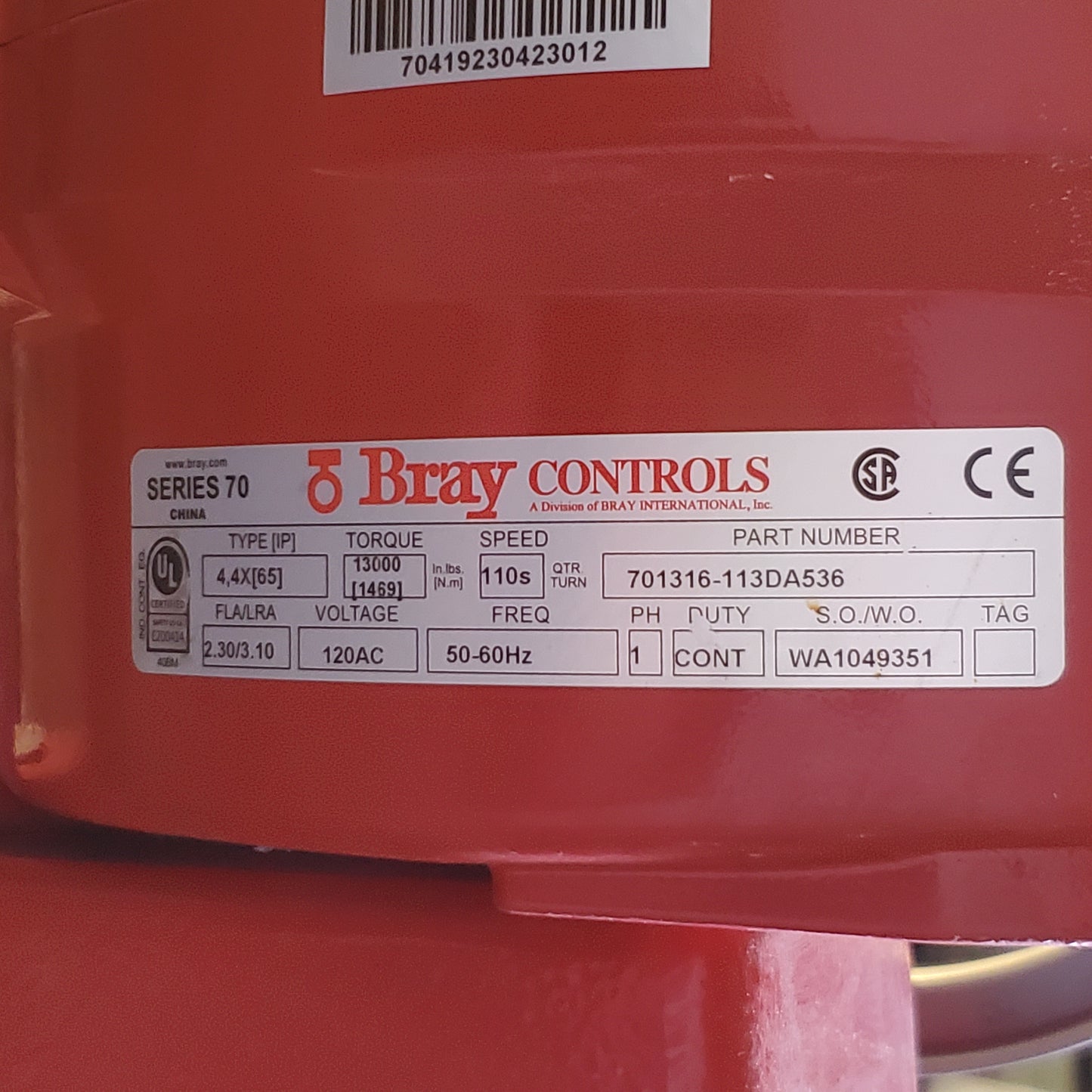 BRAY 2-way Segmented Ball Valve Carbon Steel Body 12" BVMS12-C150-3410/70-1300SVH