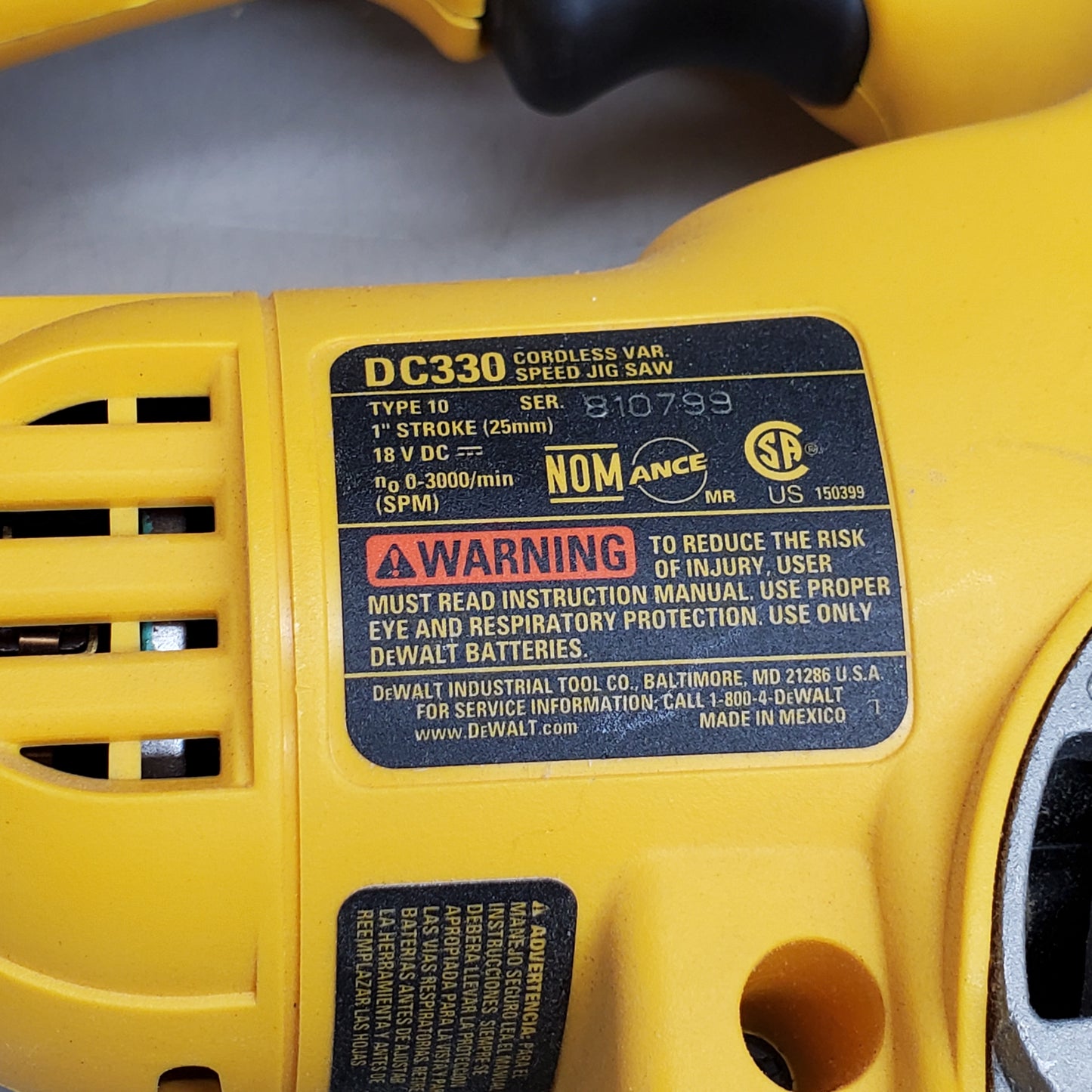 DEWALT Cordless Jigsaw Tool Only 18V DC330 (Pre-Owned)