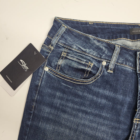 SILVER JEANS CO. Britt Curvy Fit Low Rise Slim Boot Sz 34/31 Indigo L90601CVS337