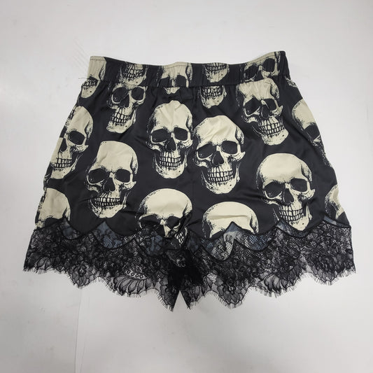 DRESSED IN LALA Bad to the Bone Lace Edge Satin Bloomer Shorts S Black