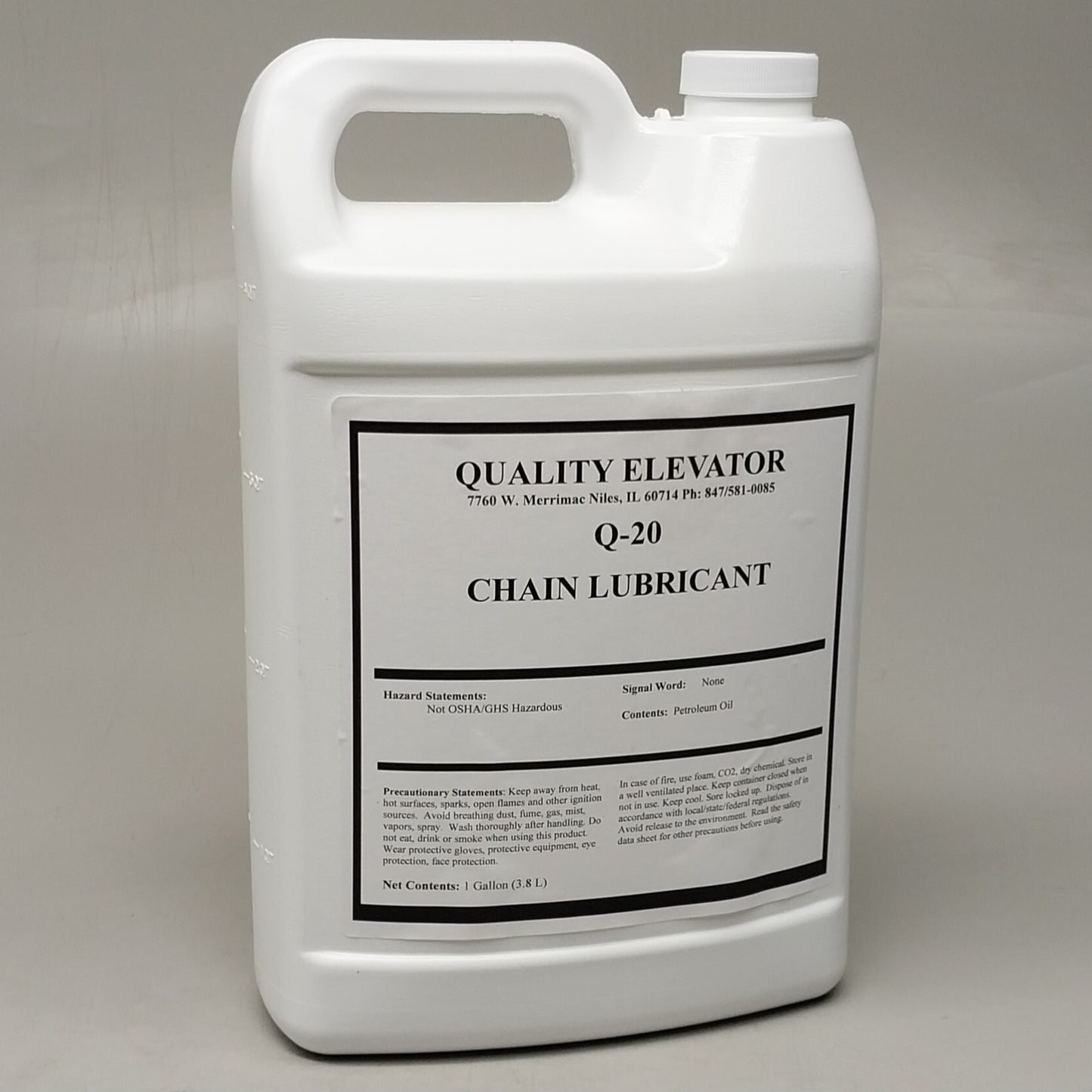 QUALITY ELEVATOR 1 Gallon Q-20 Chain Lubricant 12.5"x7.5" White