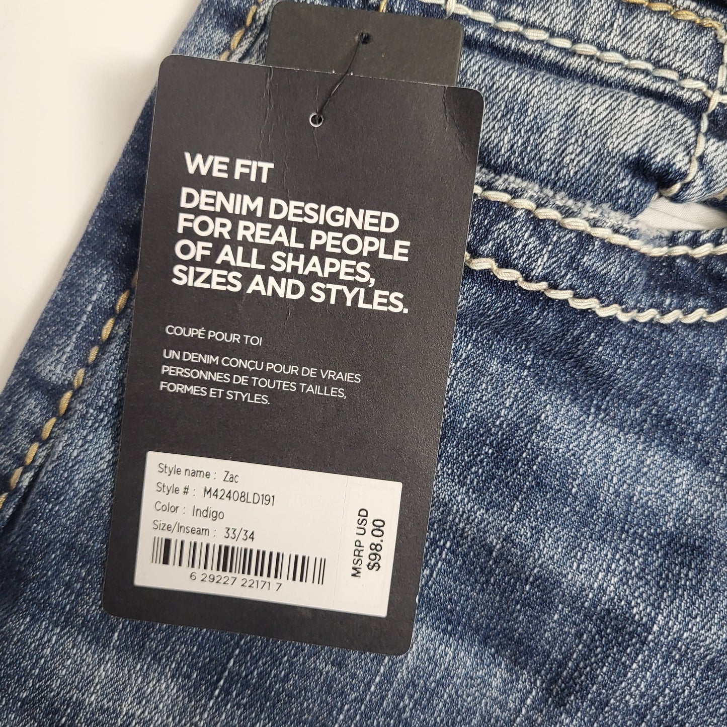 SILVER JEANS CO. Zac Relaxed Fit Straight Leg Sz 33/34 Indigo M42408LD191
