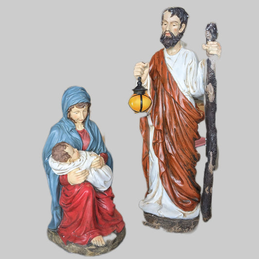2-Piece Holy Family Nativity Christmas Figurine Set Featuring Mary, Joseph and Baby Jesus