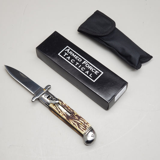 ZA@ ARMED FORCE TACTICAL 8” Handcrafted OTF Pocket Knife – White/Brown ST-10ST
