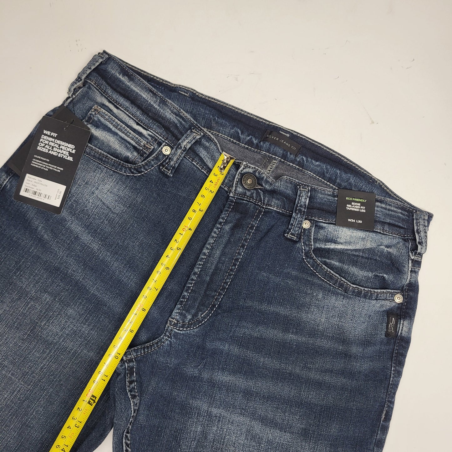 SILVER JEANS CO. Eddie Tapered Leg Eco Friendly Sz 34/30 Indigo M42977RAS396