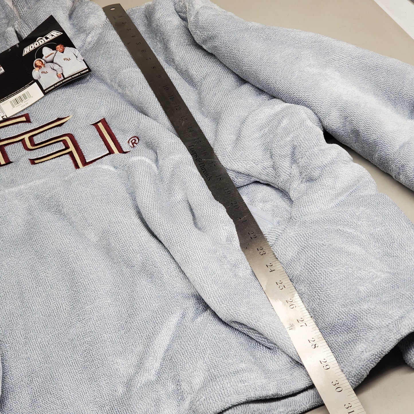 THE HOODLER Cationic Fleece Hooded Sherpa Throw FSU Seminoles One Size Fits Most Grey Florida State