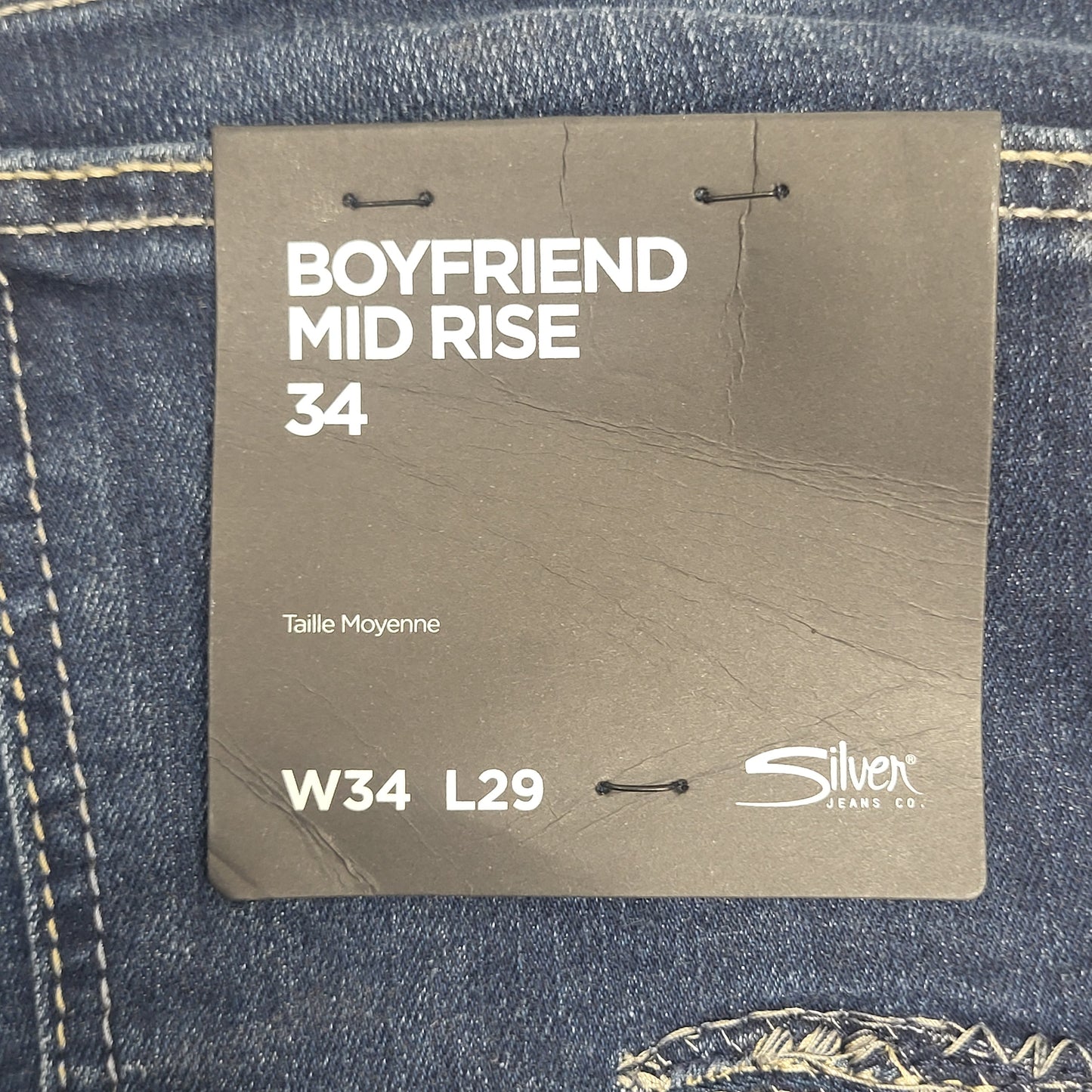SILVER JEANS CO. Boyfriend Mid Rise Sz 34/29 Indigo L27101SSX365
