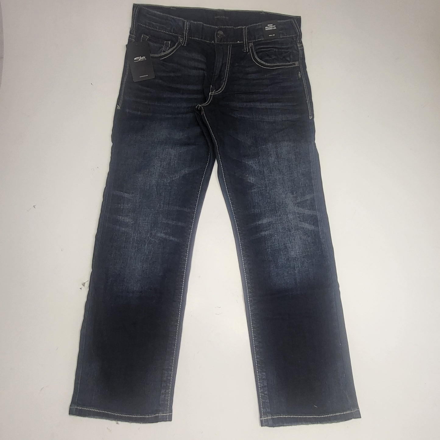 SILVER JEANS CO. Eddie Tapered Leg Relaxed Fit Sz 34/30 Indigo M42995RAS454