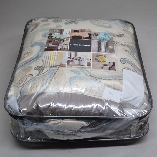 MADISON PARK Angel Wrap With Berber Trim Full/Queen Aubrey Paisley Taupe CS58-0316