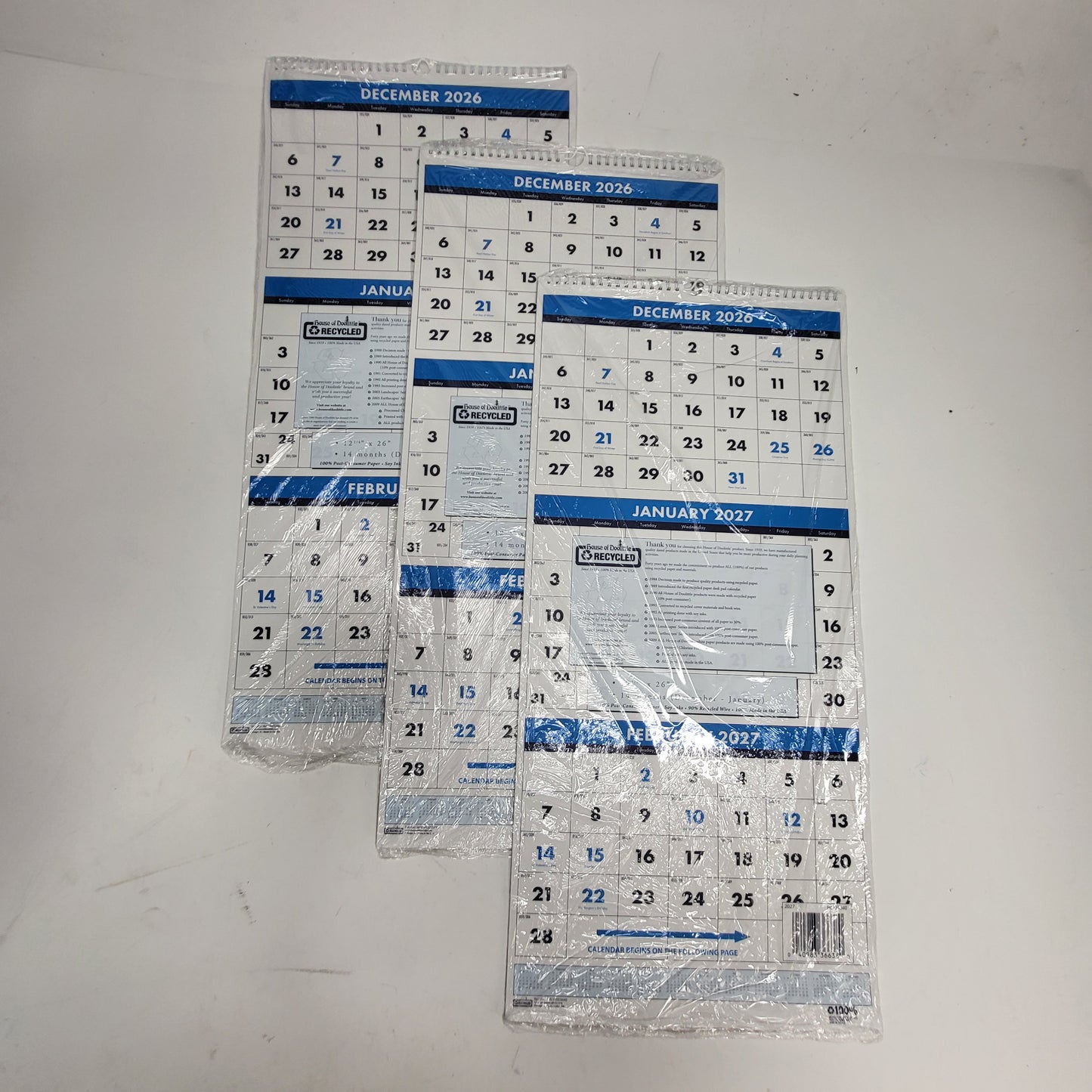 HOUSE OF DOOLITTLE (3 PACK) Recycled 3-month Wall Calendar Vertical 12.5"X26