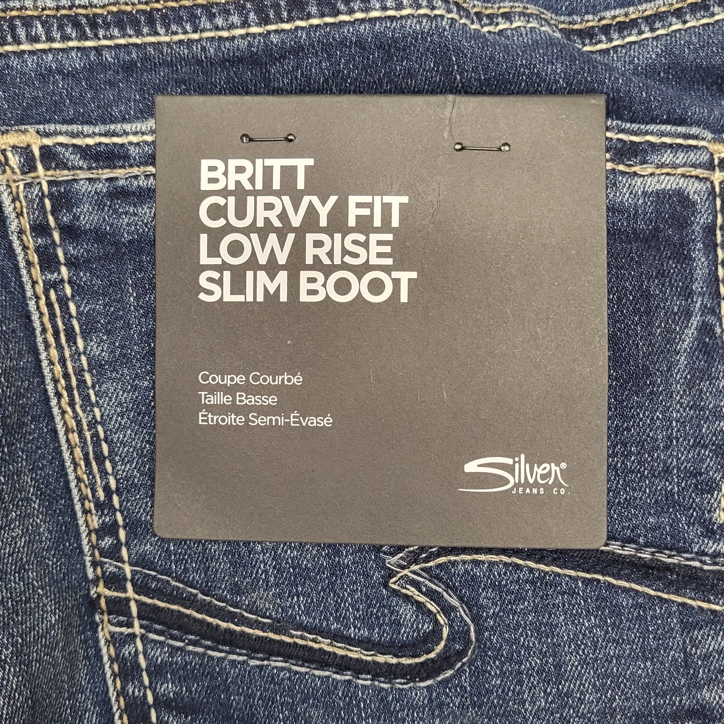 SILVER JEANS CO. Britt Curvy Fit Low Rise Slim Boot Sz 34/31 Indigo L90601CVS337