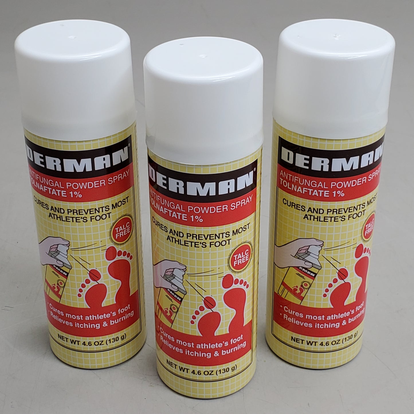DERMAN (3 Pack) Antifungal Powder Spray Tolnaftate 1% For Athletes Foot 4.6 OZ BB 12/26