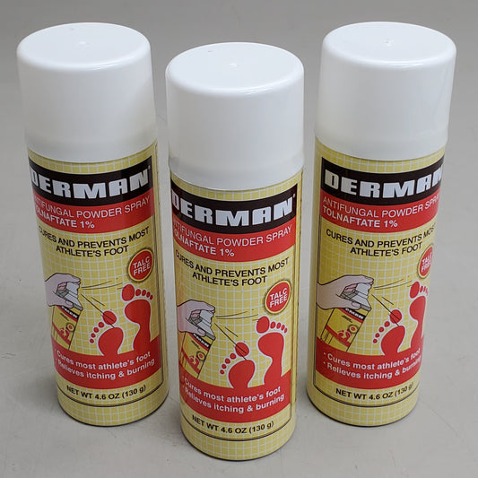 DERMAN (3 Pack) Antifungal Powder Spray Tolnaftate 1% For Athletes Foot 4.6 OZ BB 12/26