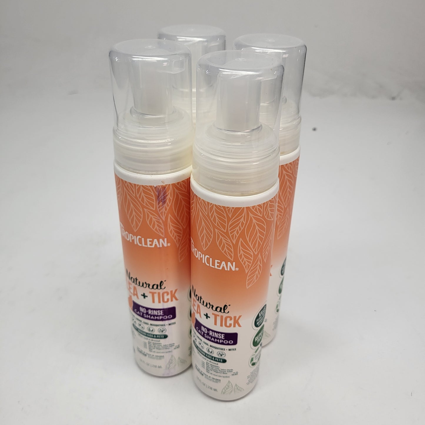 TROPICLEAN (4 PACK) Natural Flea & Tick Removal No-rinse Cat Shampoo 7.4 oz