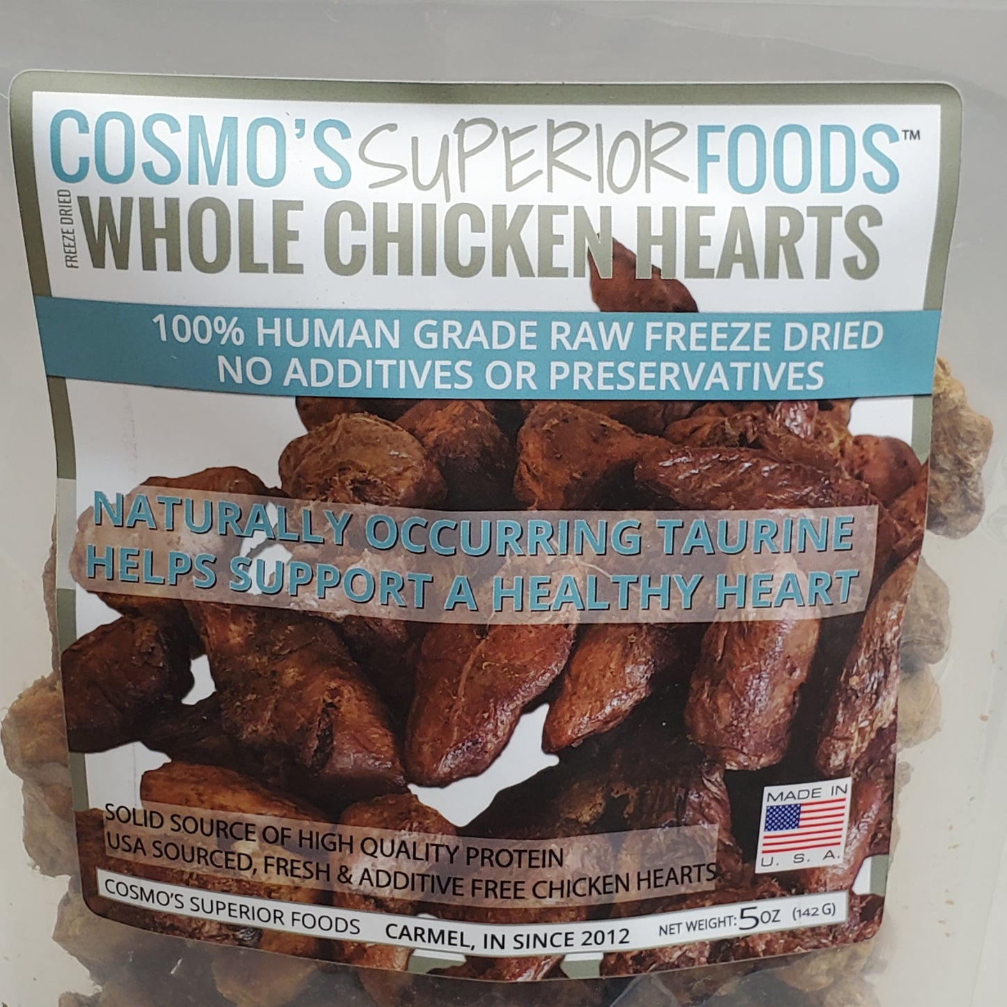 COSMO'S SUPERIOR FOODS Whole Chicken Hearts Dog Food 5 oz BB 04/26