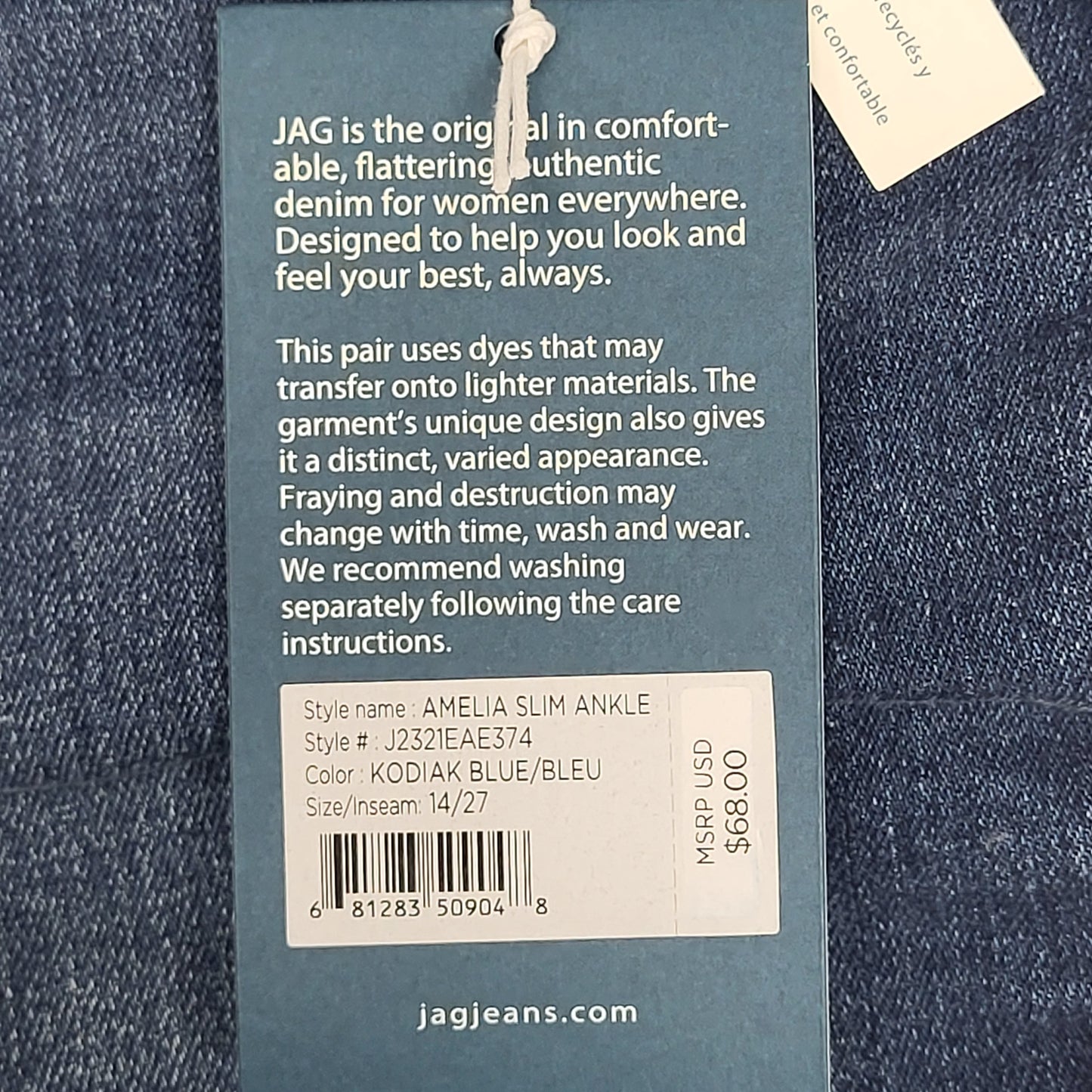 JAG Amelia Mid Rise Slim Ankle  Womens Sz 14/27 Kodiak Blue J2321EAE374
