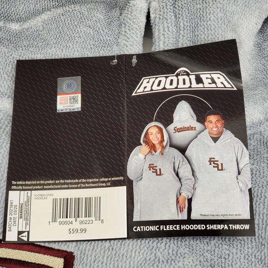 THE HOODLER Cationic Fleece Hooded Sherpa Throw FSU Seminoles One Size Fits Most Grey Florida State