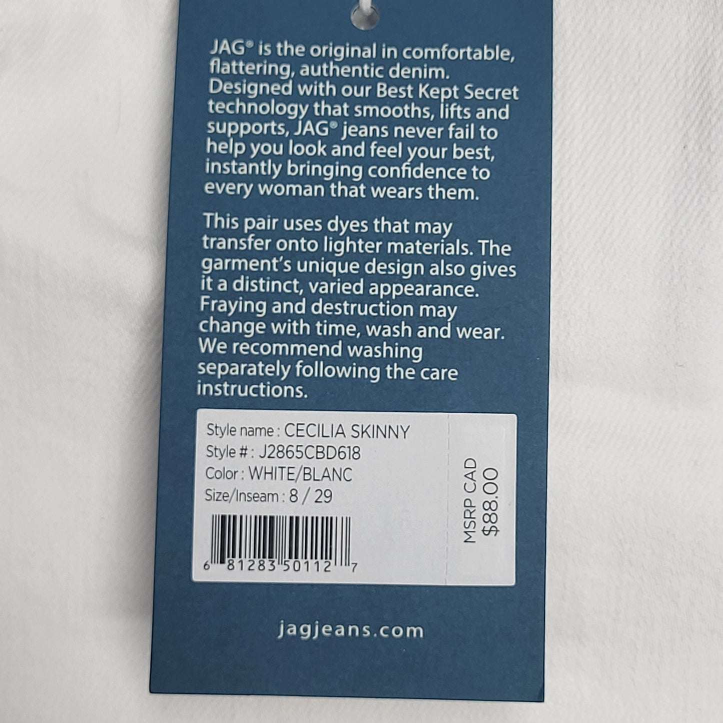 JAG Cecilia Mid Rise Skinny Jeans Womens Sz 8/29 White J2865CBD618