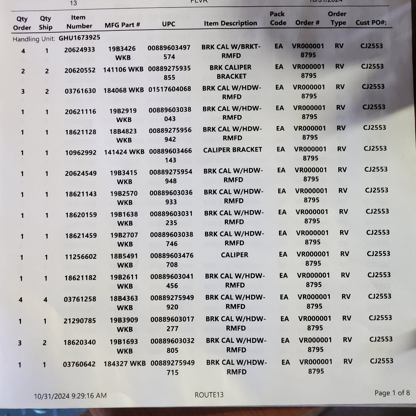ZA@ Pallet of CAR QUEST (Two Pallets) Brake Calipers See Pictures of Manifest for Which  (New Other)