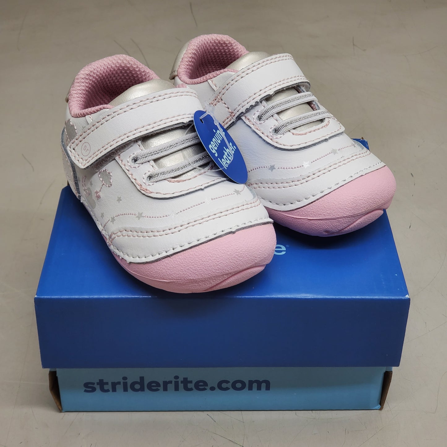 STRIDE RITE Sm Adalyn Shoes Toddler SZ 4.5W White/Silver/Pink BG000701