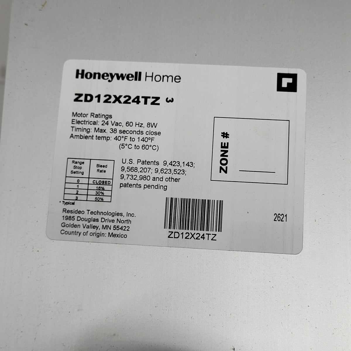 HONEYWELL HOME Truezone Rectangular Parallel Blade Damper 12"x24" ZD12X24TZ